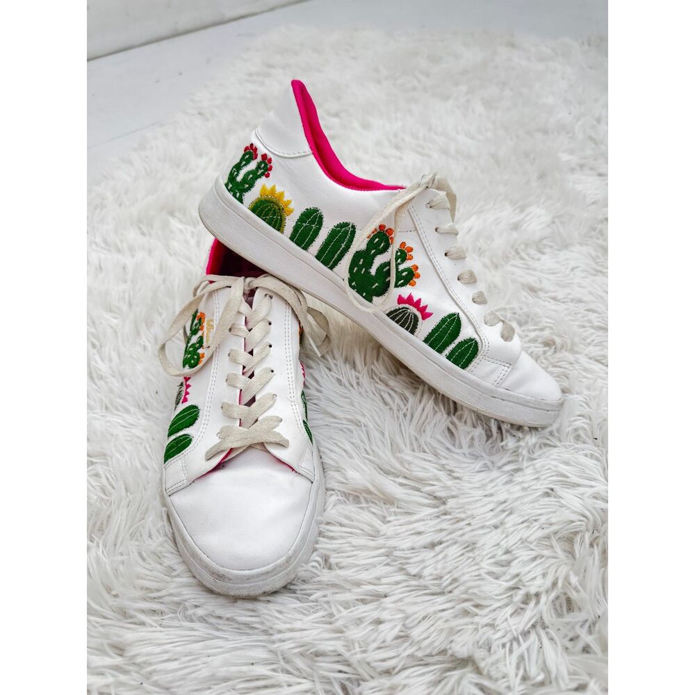 Lolkina White Embroidered Cactus Sneakers Womens 8-8.5 Boho Western